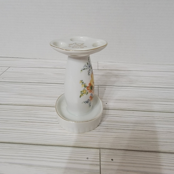 VTG Royal Crown Porcelain Toothbrush Stand White Yellow Floral Japan - Picture 5 of 8